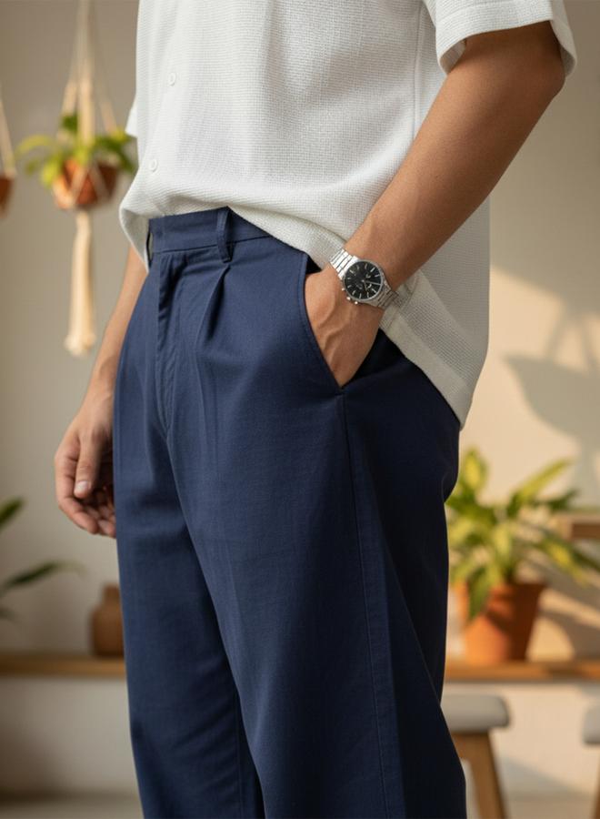 TRULOOM Men Navy Regular Fit Cotton Flex Trousers - Image 4